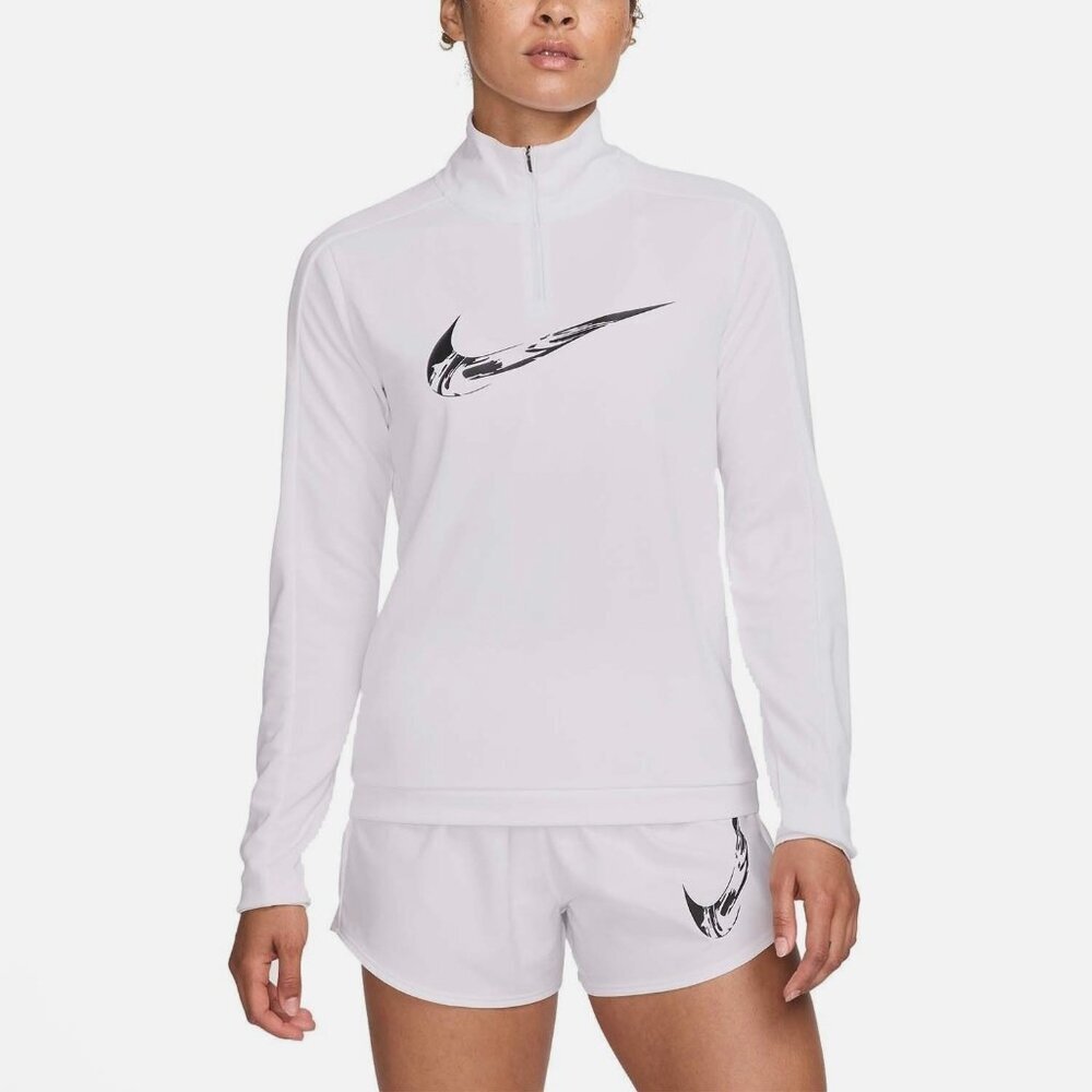 Nike Swoosh Women's Dri-fit 1/4 Zip Running Top Shirt White Black Sz M NWT